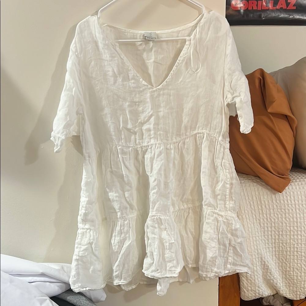 White Tiered Ruffled Swim Coverup